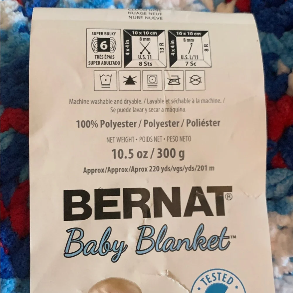 Colorful Red White Blue Handmade Crochet Blanket Afghan Apprx. 50x52 inches - Picture 7 of 16